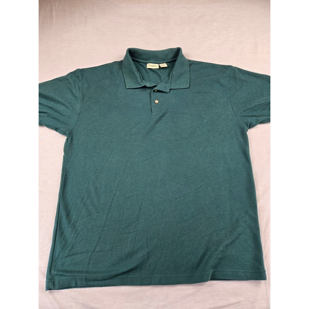 Vintage Crossbow Mens Large Forest Green Short Sleeve Pique Knit Polo Shirt